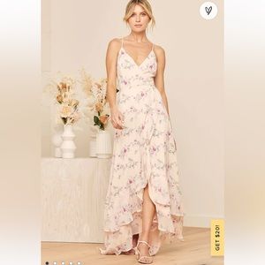 Lulus In Love Forever Blush Floral Lace-Up High-Low Maxi Dress